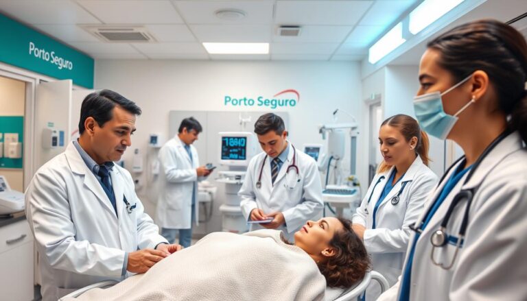 Planos de saúde Porto Seguro com médicos e pacientes em hospital de alta qualidade