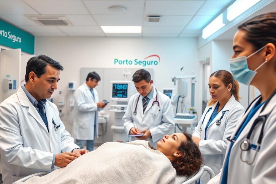 Planos de saúde Porto Seguro com médicos e pacientes em hospital de alta qualidade