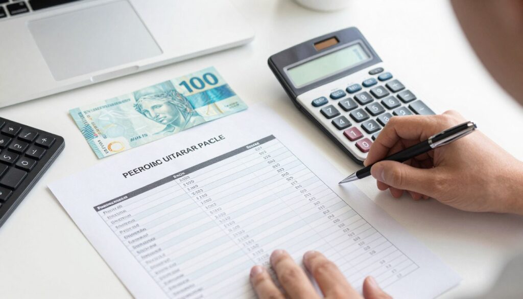 Calculadora e documentos mostrando cálculo de preço de plano de saúde